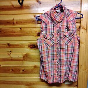 Harley Davidson Plaid Sleeveless Snap-Front Shirt